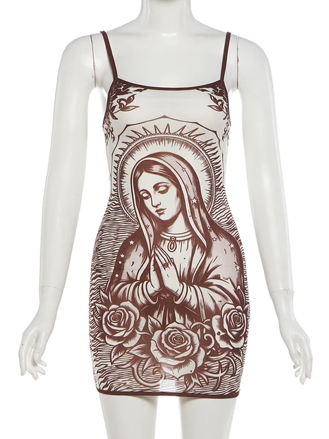 Sisterlinda See Through Vestido feminino com estampa de arte, gola baixa, skinny, alta elasticidade, sexy, meia-noite, verão, nova tendência, mini bodycon
