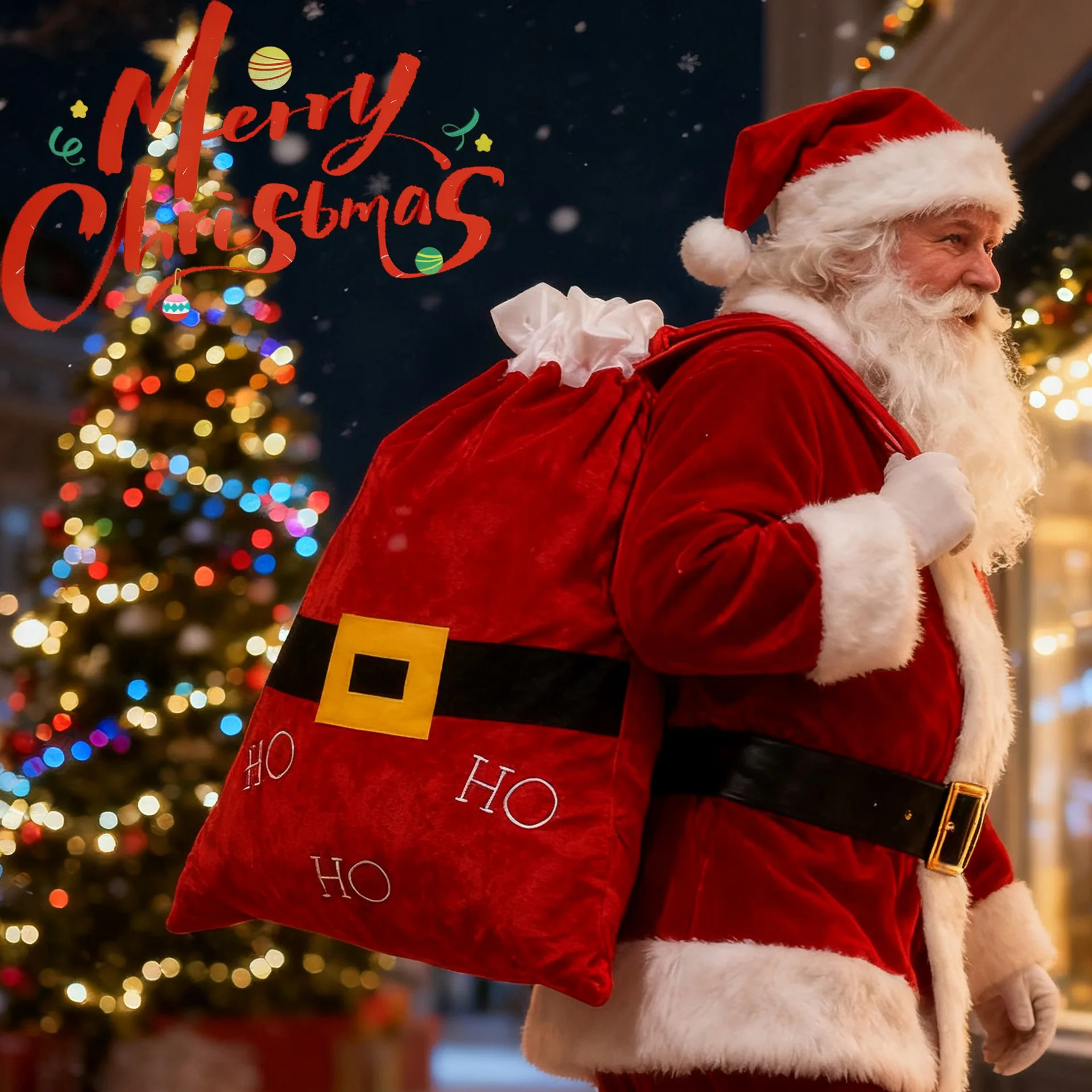 

Large Christmas Gift Bags Santa Claus Backpack Drawstring Belt Favor Bags for Toys Candy Snacks Christmas Eve Bundle Pocket