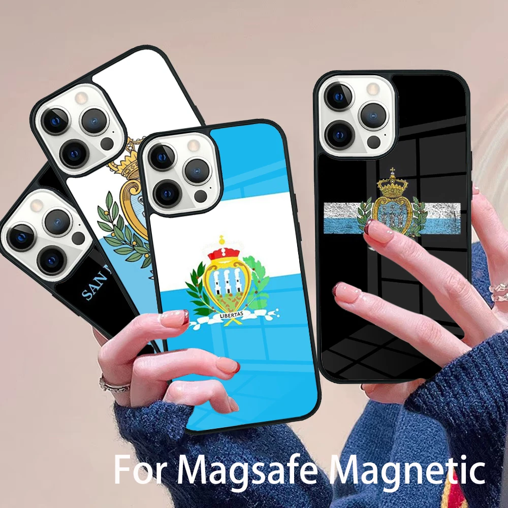 

San Marino Flag Phone Case Magesafe Magnetic Wireless Charge Cover For IPhone 16 11 12 13 14 15 Pro Max Plus Mini