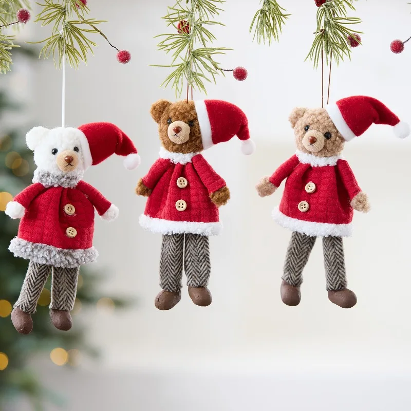 

Christmas Tree Hanging Pendant Cute Plush Bear Christmas Hat Bear Decora for Xmas Party 2026 NewYear Santa Gift Home Decorations