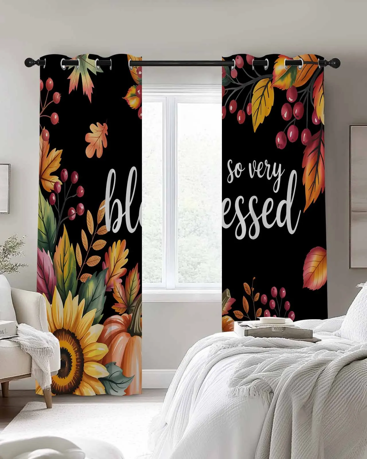 

Modern Window Curtains for Living Room Pumpkin Thanksgiving Harvest Curtains for Child Bedroom Kitchen Decor Blinds Drapes