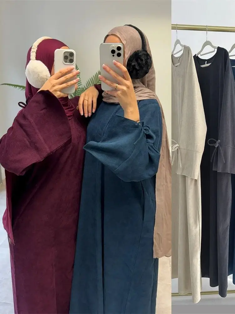 Ramadan Winter Solid Muslim Modest Dress Kaftan Abaya Dubai Prayer Clothes Women Caftan Marocain Robe Femme Musulmane Vestidos