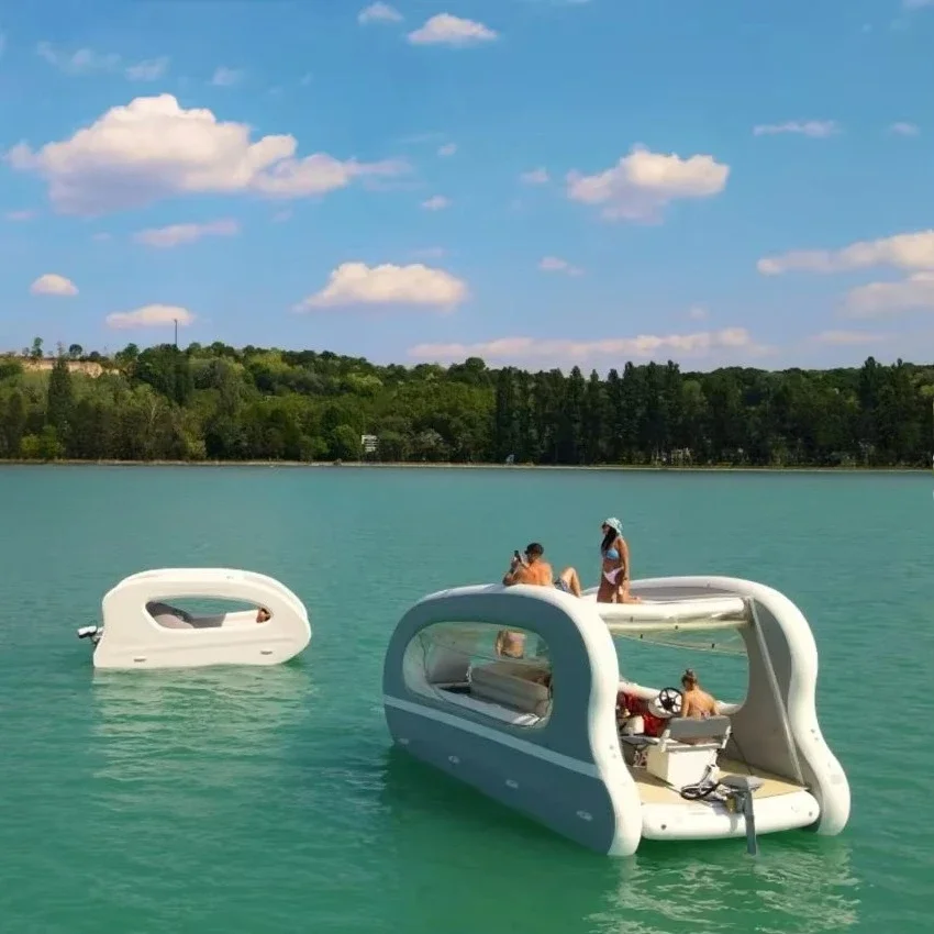 Inflatable Boat, Catamaran with Outboard Motor Fishing Boat Inflatable Yacht