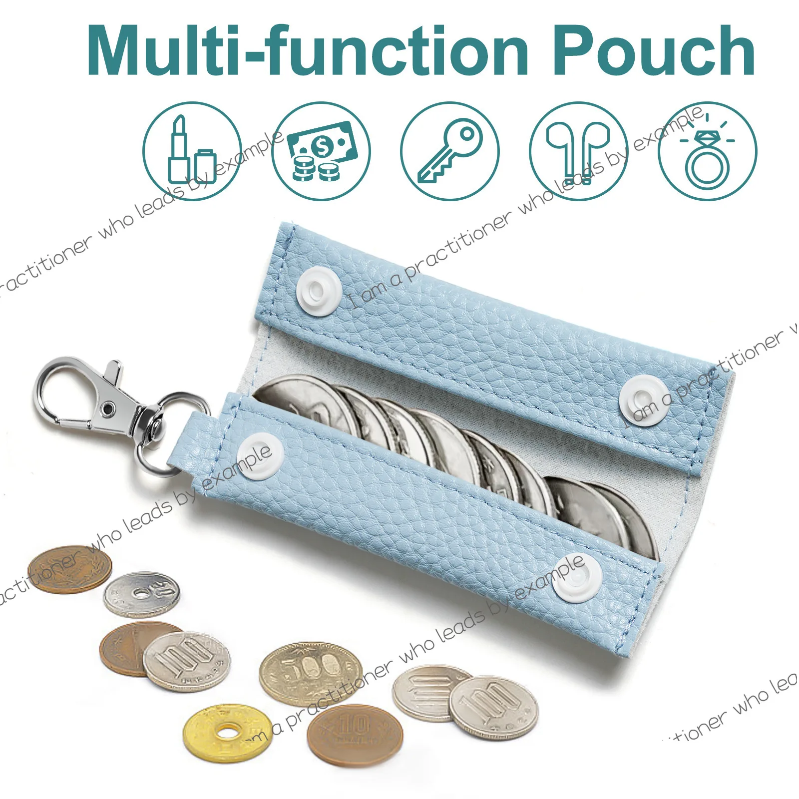 Coin storage bag, lychee pattern change bag, solid color keychain, earphone cable storage bag, Japanese and Korean change bag.