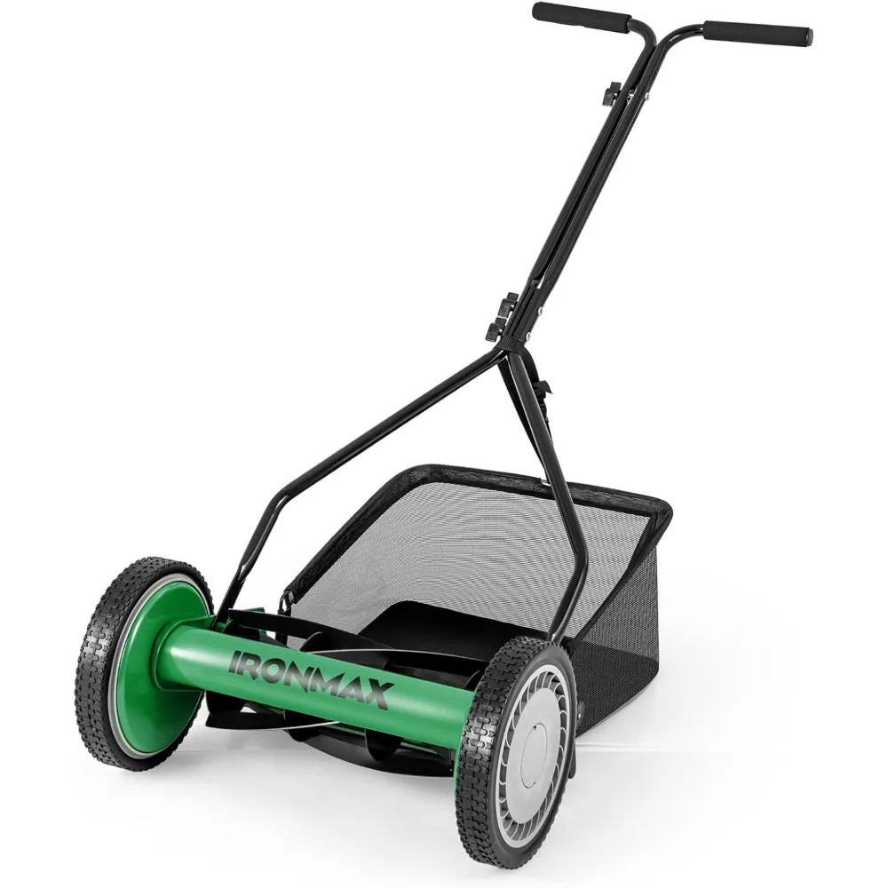 

Manual Lawn Mower, 14 Inch 5-Blade Walk-Behind Cordless Grass Cutter with 7 Gallon Removable Grass Collect Bag, Adjustable Cutt