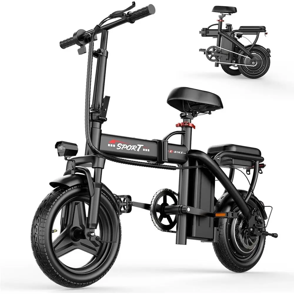 High-Power 800/1200W Electric Bike, 22/25MPH Speed, 30/45 Mile Range, Dual Suspension, Dual Brake, 3-Speed, Portable Mini E-Bike