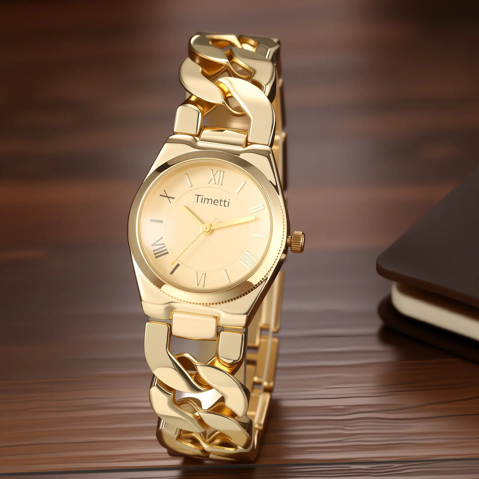 Chunky Cuban Link Women Watch Roman Dial Analog Quartz Wristwatch Luxury Chain Band Bracelet Fashion Female Clock Gold