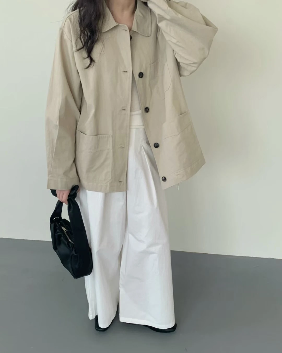 

SuperAen Fashion Casual Korean Style Pocket Jacket Autumn New Simple Polo Collar Long-sleeved Loose Waist Jackets
