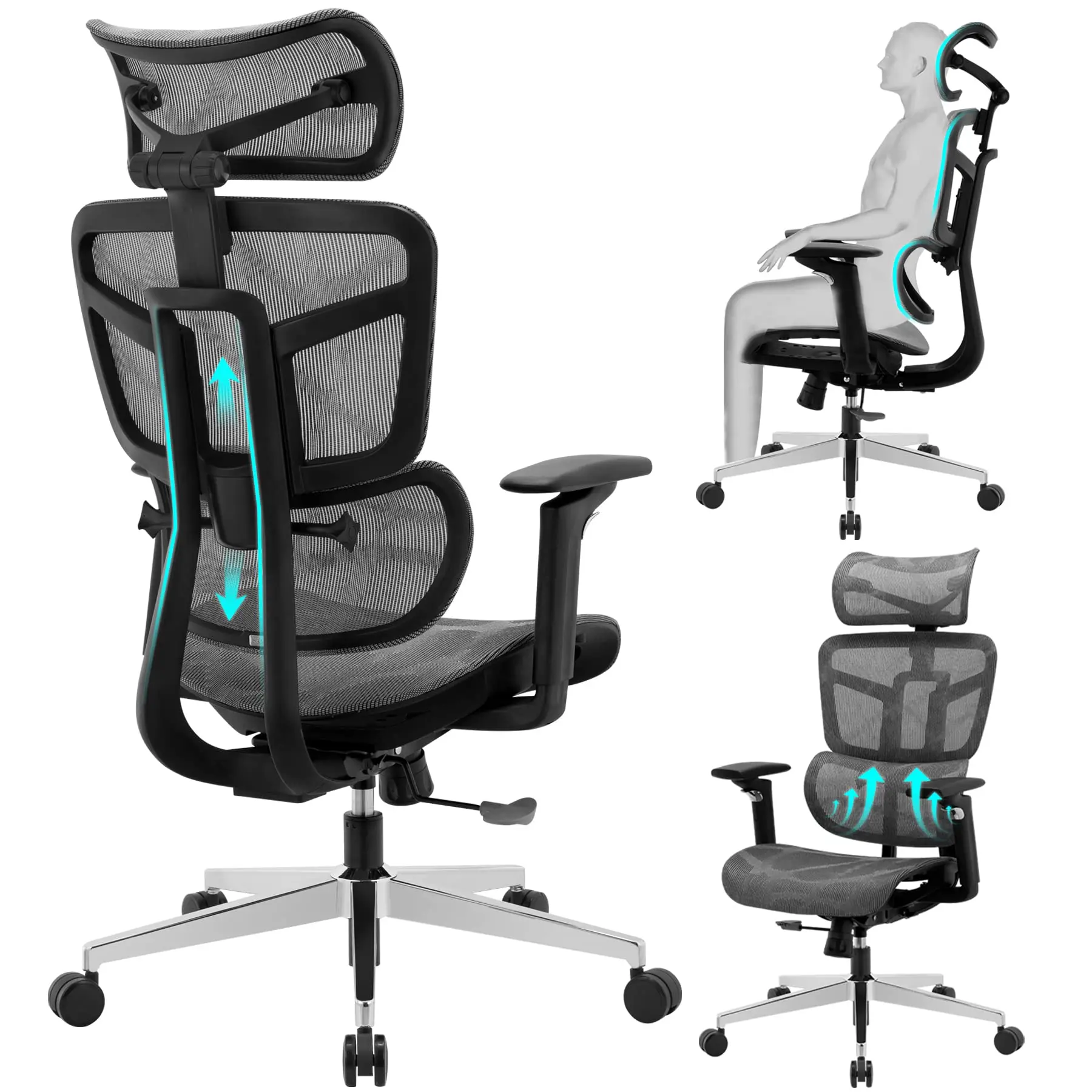 

Ergonomic High Back Mesh Office Chair With Adjustable Lumbar Support And Armrests