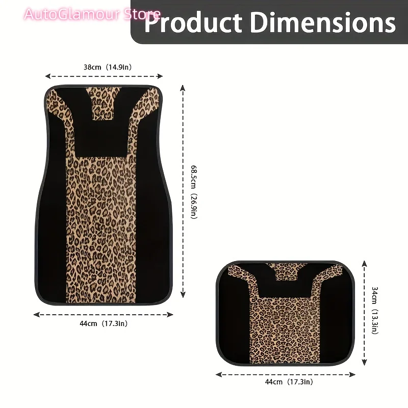 4pcs Leopard Print Rubber Car Mats | Universal Fit, Non-Slip, Easy to Clean - Comfortable and Durable for All Vehicle Models