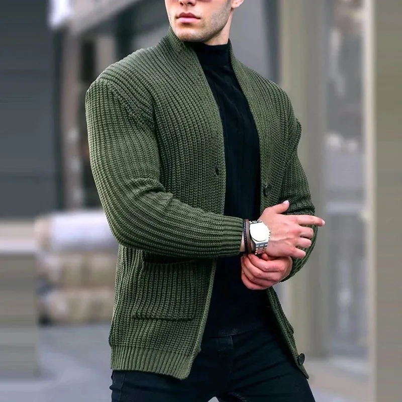 

Fashion Men Cardigan Slim Sweater New Autumn Men Solid Long Sleeve Button Sweater Jacket Winter Casual Knitted Slim Stand Collar