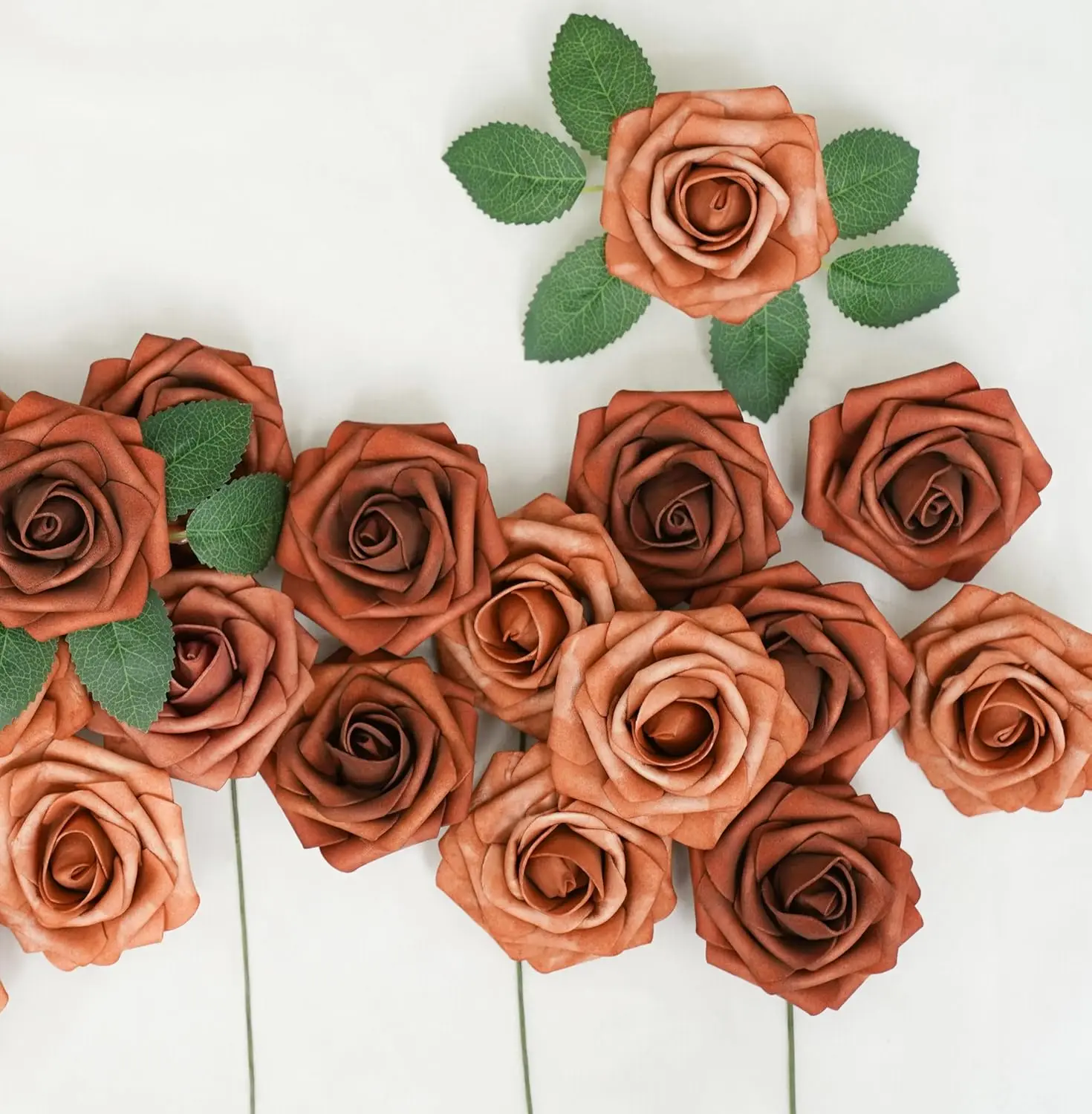 25pcs Artificial Rose for DIY Wedding Arrangements,Shades of Terracotta Foam Roses with Stem for Bridal Shower Party Home Decor - view 3