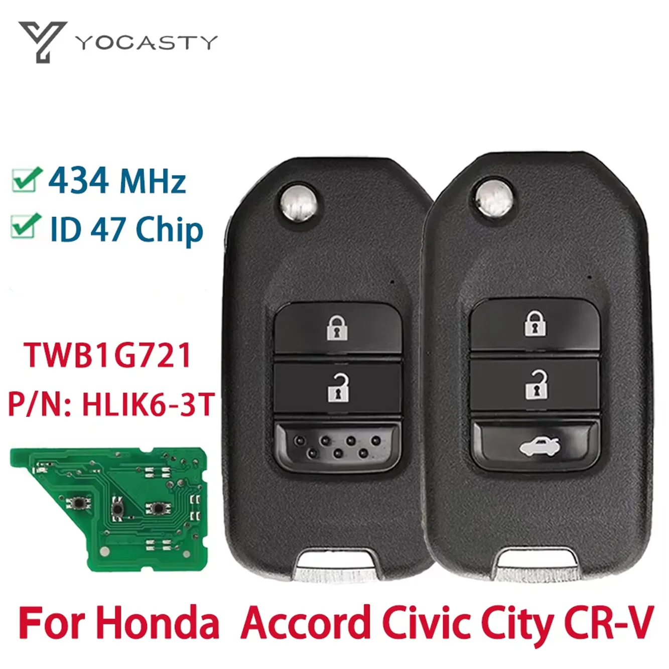 YOCASTY الوجه مفتاح تحكم عن بعد 433Mhz ID47 رقاقة لهوندا أكورد سيفيك سيتي CRV جاز XR-V Vezel HR-V FRV HLIK6-3T TWB1G721