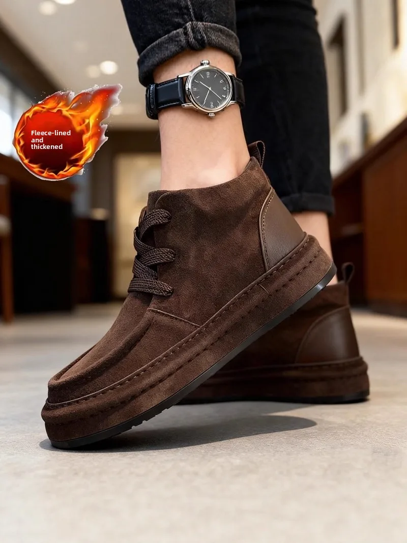 Men's Winter Thickened Fleece Lined High Top Shoes Stylish Warm Cotton Shoes Comfortable High Board Men's Advanced Sense Shoes