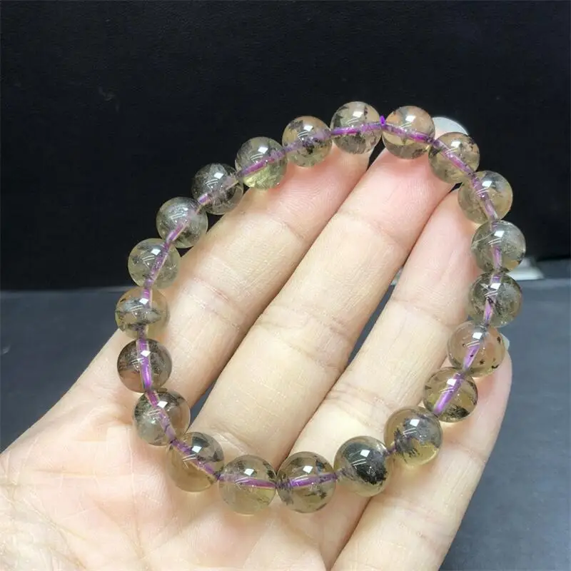 9MM Natural Black Feather Quartz Auralite Quartz Bead Bracelet Energy Gemstone Women Stretch Jewelry Healing Birthday Present