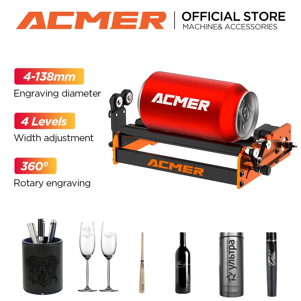 

ACMER M2 Laser Rotary Roller Y-axis Rotary Roller LightBurn LaserGRBL For Laser Cutting Machines Engraving Cylindrical Objects