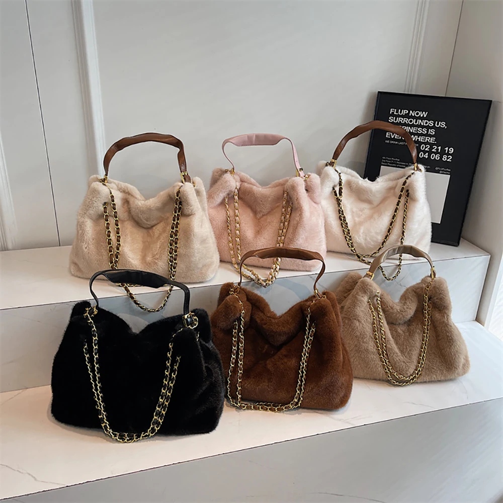 سلسلة الموضة حقيبة قطيفة المرأة الخريف الشتاء بلون لينة كل مباراة حقائب كتف واحدة التنقل اليومي التسوق مشبك حقائب اليد #4