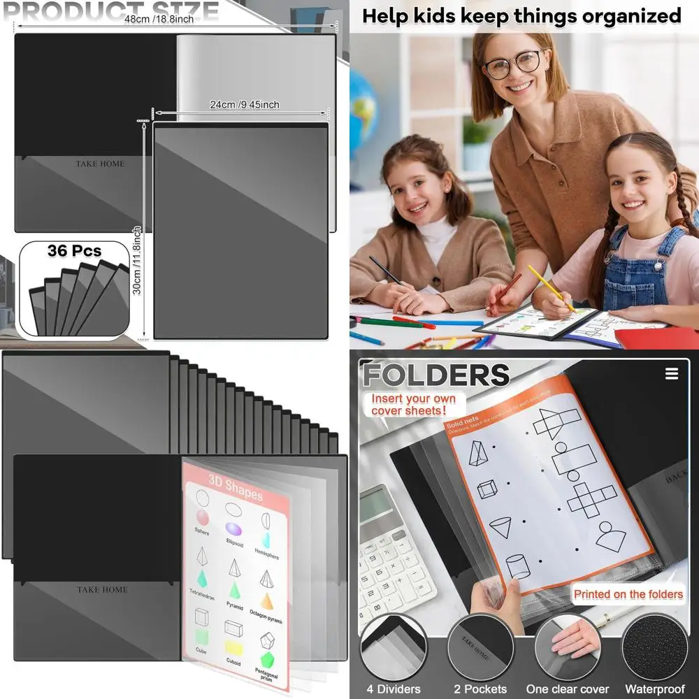 

Heavy-Duty Plastic Pocket Folders for School and Home, 36 Packs with 4 Clear Pockets, 11x9 Inch, Parent-Teacher Communication, S