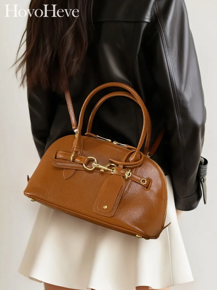 

Vintage Ladies Zipper Genuine Leather Solid Color Single Shoulder Versatile Casual Office Tote Handbag Crossbody Underarm Bag
