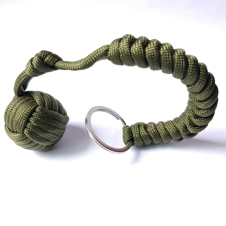 Outdoor zelfverdediging paraplu touw, Monkey Fist stalen kogel, Paracord Survival sleutelhanger, Outdoor veiligheidsbescherming accessoires