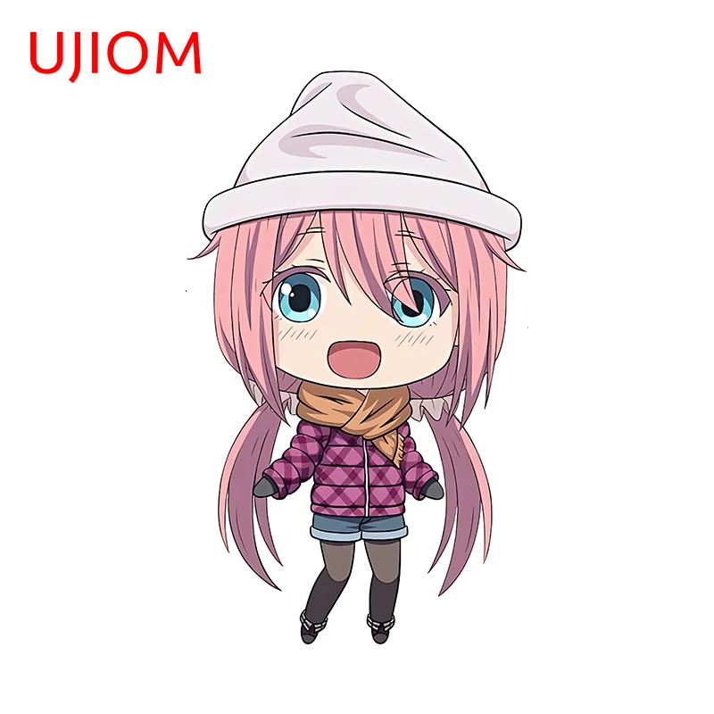 UJIOM 13cm X 7.8cm Yuru Camp Chibi Girl Wall Stickers Two Pink Girls with Ponytails Decal Personality Amusing Wallpapers