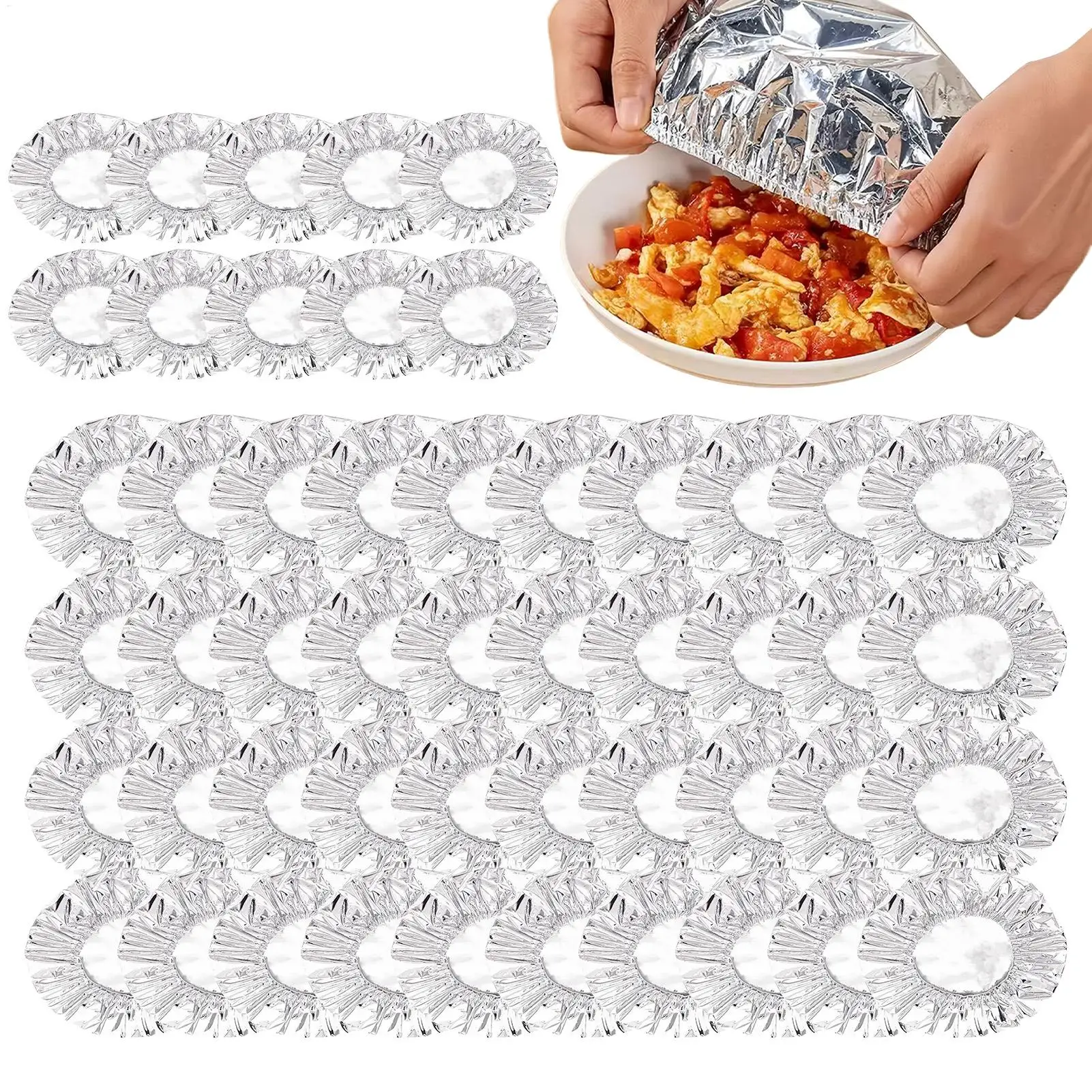50Pcs Aluminum Foil Film Food Cover Food Grade Fresh-keeping Packaging Bag Fruit Vegetable Storage Bag Kitchen Insulation Covers