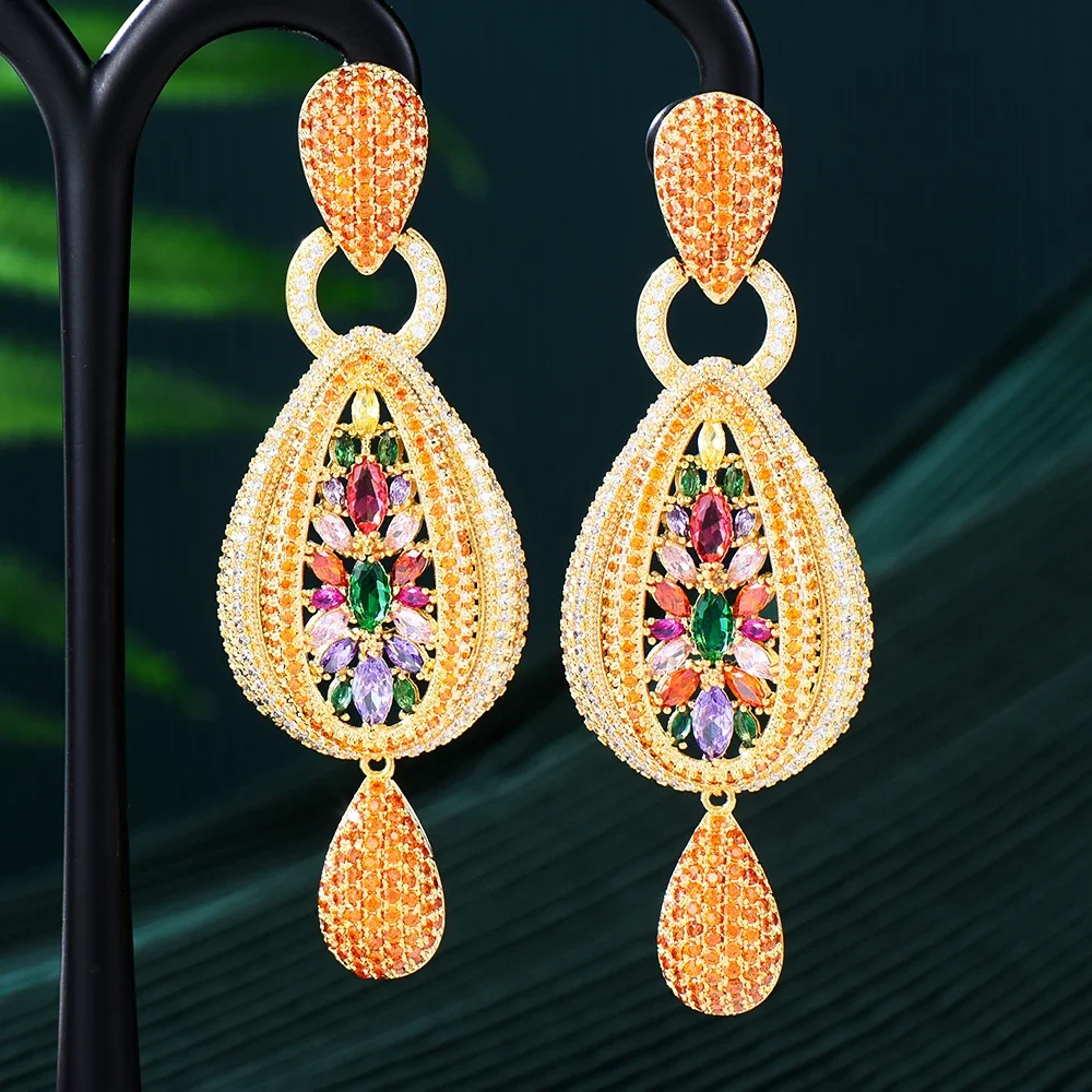 

Missvikki New Gorgeous Shiny Drop Necklace Earrings Full Cubic Zirconia for Women Wedding Trendy Earrings Bijoux High Quality
