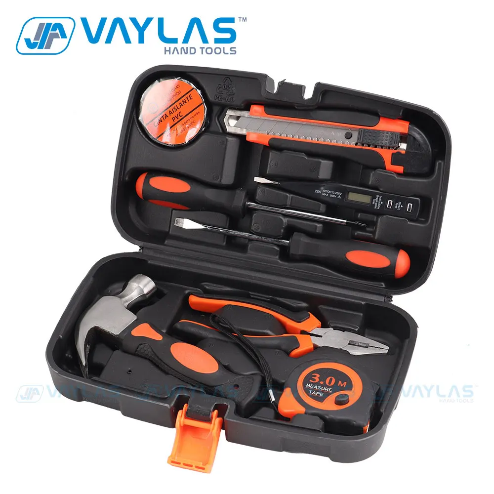 

9pcs Home Use Repair Tools Set Multifunctional Screwdriver Knives Hammer Pliers Tape Tester Household Combination Tool Box Kit