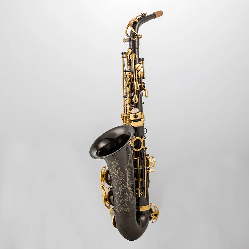 Japanese Alto Saxophone, Eb Key, Model 875 Black Gold Version, Hand Engraved, Comes with Carrying Accessories