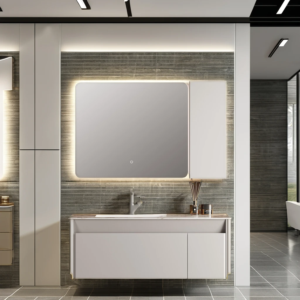 

Modern Style LED Bath Mirror Solid Wood Bathroom Vanities With Ceramic Basin Lacquered Carcase Cabinets With Waterproof For Home