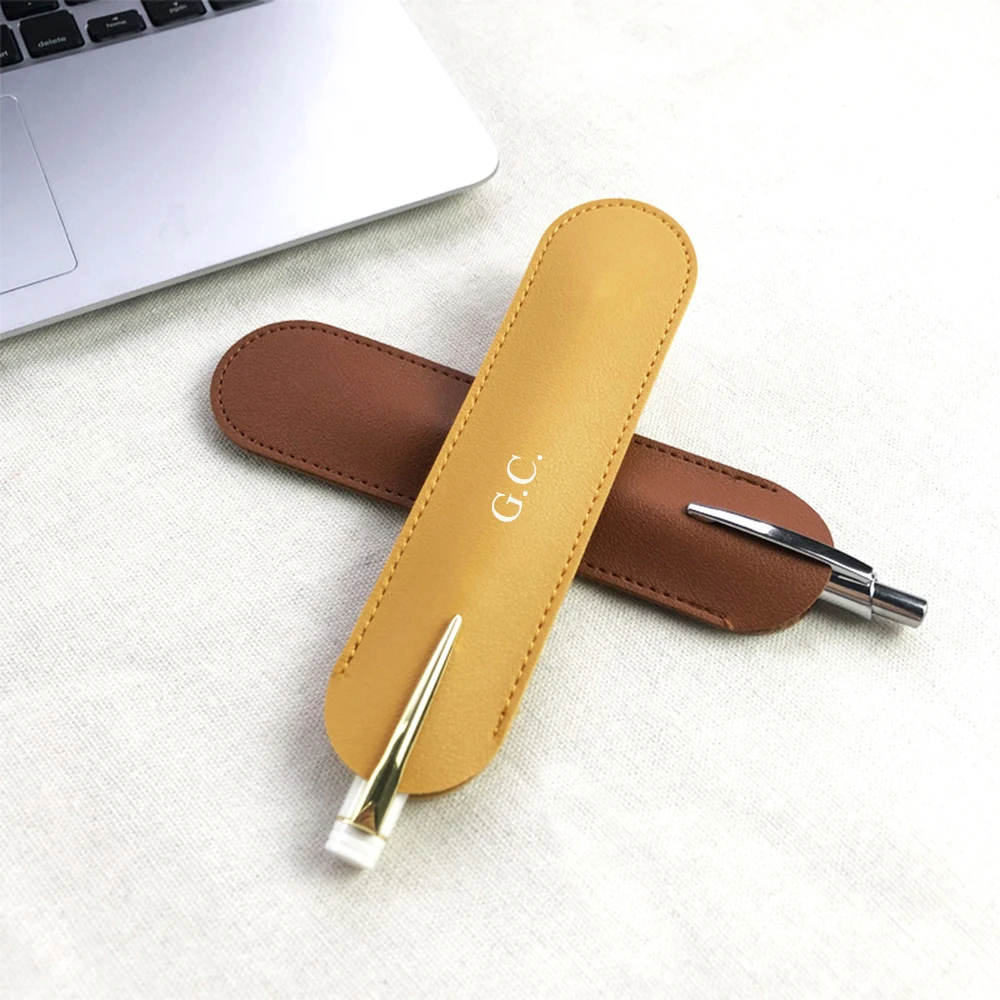 Free Custom Letters PU Leather Pencil Case Advertising Company  School Office Small Pen Holder Ballpen Storage Bag DIY Name Gift