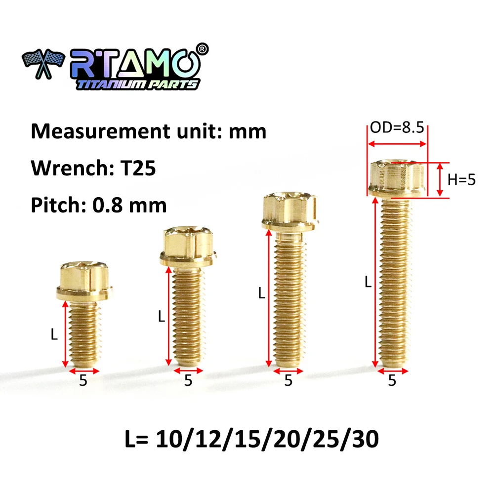 RTAMO Titanium Bolt M5X10/12/15/20/25/30 Torx Head for Motorcycle ABS Sensor Disc Oil Tank Handle Switch