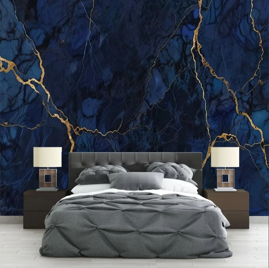 

Customized Wallpaper Nordic abstract light luxury Golden blue marble wallpaper living room sofa TV background wall 3d wallpaper