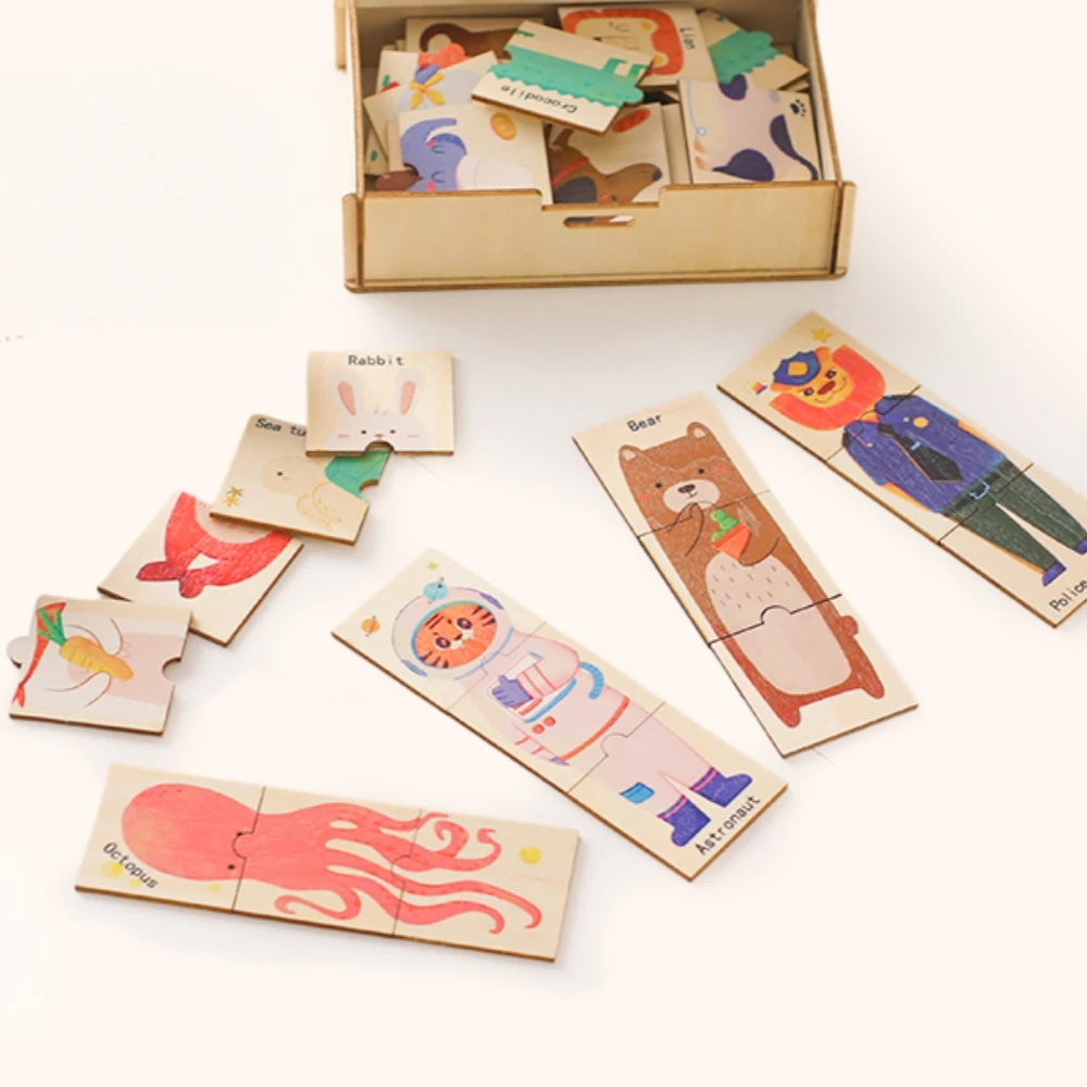 

Educational Montessori Toys Cartoon Animal Wooden Jigsaw Puzzle Set for 0-3Y Kids Matching Pairing Game Cognition Learning Toy