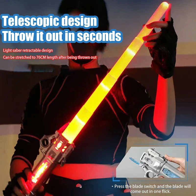 1 conjunto de espada brilhante colorida para crianças, brinquedo 2 em 1, adereço de descompressão rotativo, música telescópica, espada laser para crianças e adultos