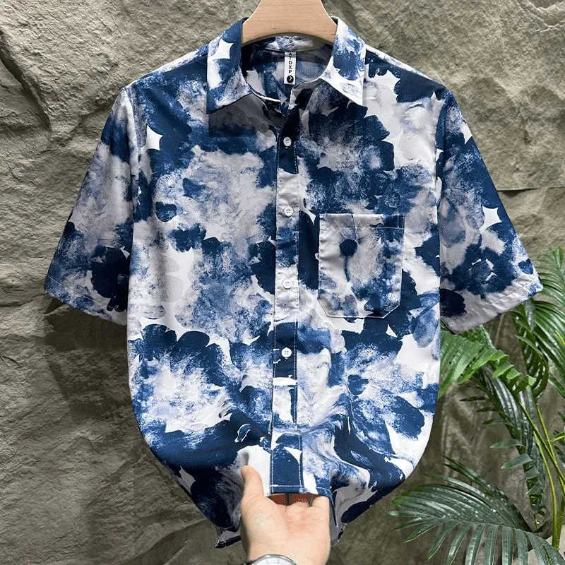 

Men's Hawaiian Floral Print Shirt Loose Short Sleeve Summer Beach Casual Blouse