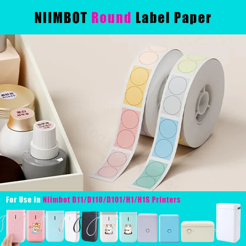 Niimbot H1 H1S D101 D11 D110 Thermal Label Printer Round Paper Waterproof Adhesive Label Sticker Stationary Storage Name Marker