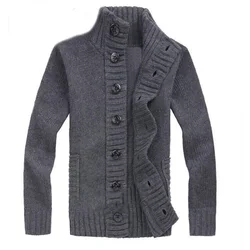 Men Sweater New Autumn Front Button Cardigan Stand Collar Sweaters for Men Coat Winter Warm Knitwear Clothing pull homme MY271