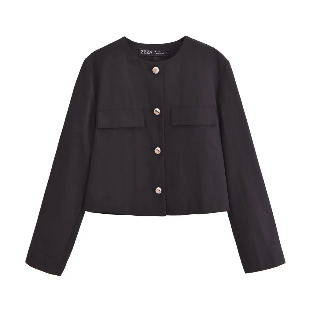 

Women's Black Loose Coat Autumn Style European American Metal Button New 240270 240271