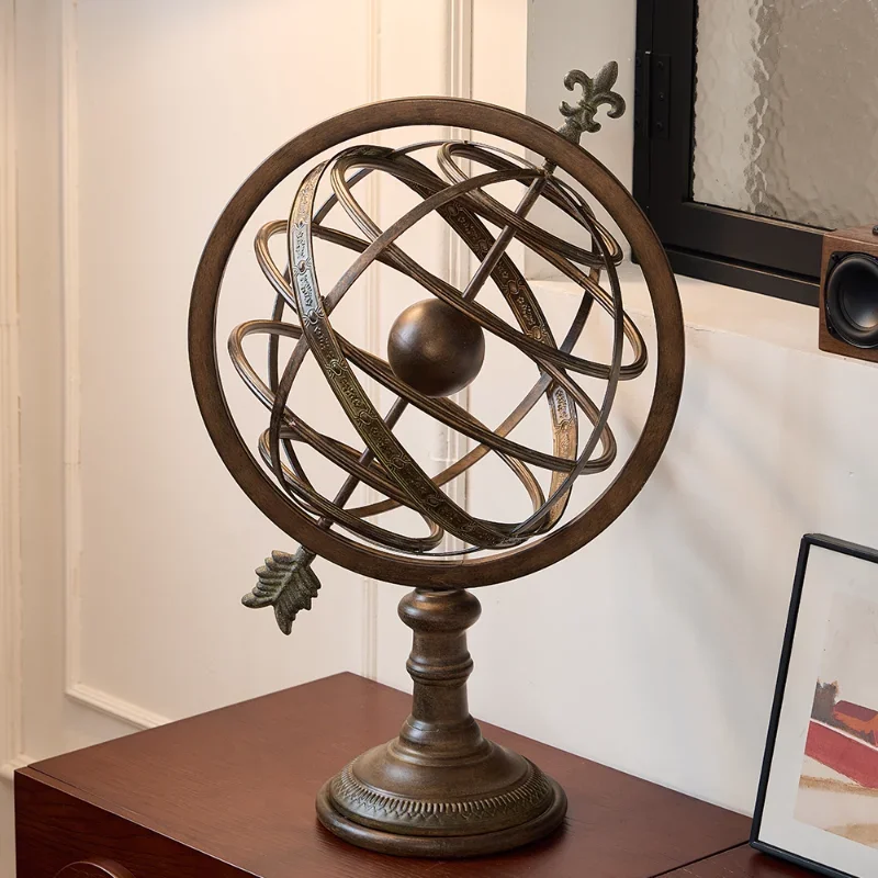 American retro globe ornament European office gift-giving decoration model room TV cabinet rotating metal decoration
