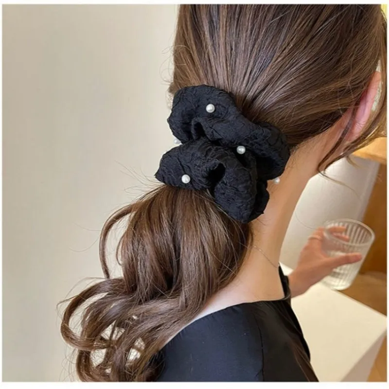 Coreano elegante pérola scrunchie para mulheres, elástico elástico de cabelo, cocar titular, laço cabelo anel, corda headwear, acessórios para