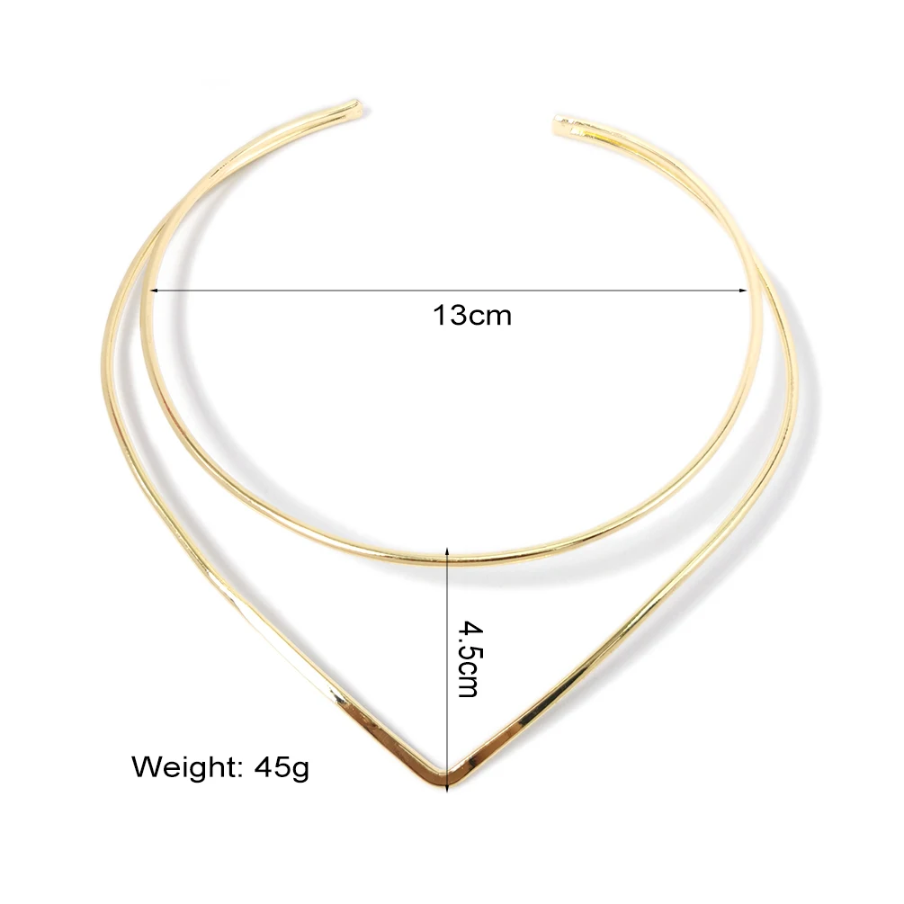 Geometric Double-deck Metal Torques Rigid Chokers Necklaces Gold Color Bib Collar Necklace  For Women Statement Jewelry MANILAI