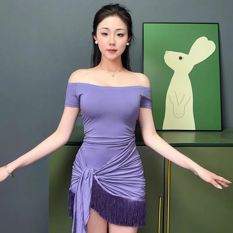 ที่กําหนดเองเต้นรําบอลรูมละตินฝึกชุดหนึ่งไหล่Jumpsuitหญิงผู้ใหญ่แจ๊สแขนสั้นเสื้อผู้หญิงเสื้อผ้า