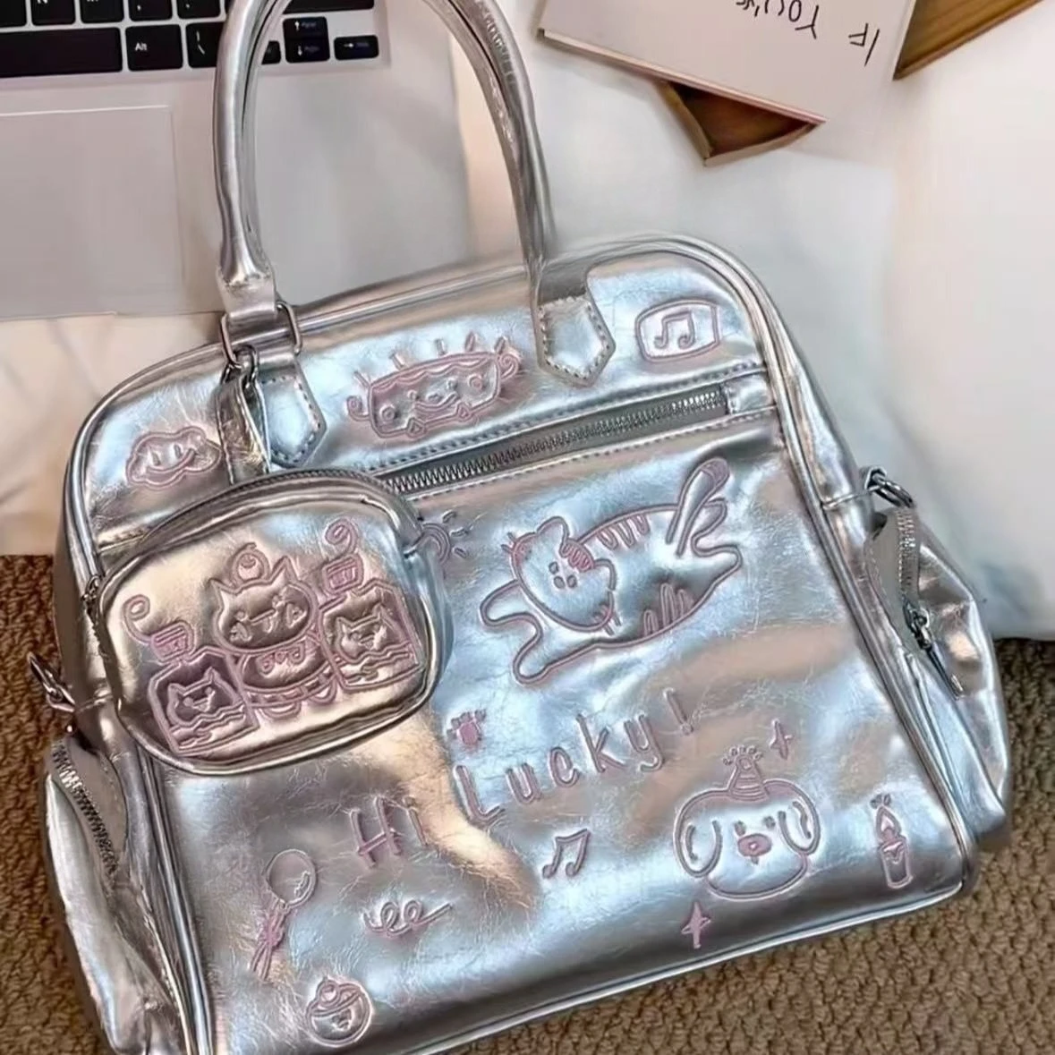 

Japanese Harajuku Style Cute Cat Print Nylon Backpack Large-capacity Kawaii School Schoolbag Tote Bags Storage Bag Women's Bags