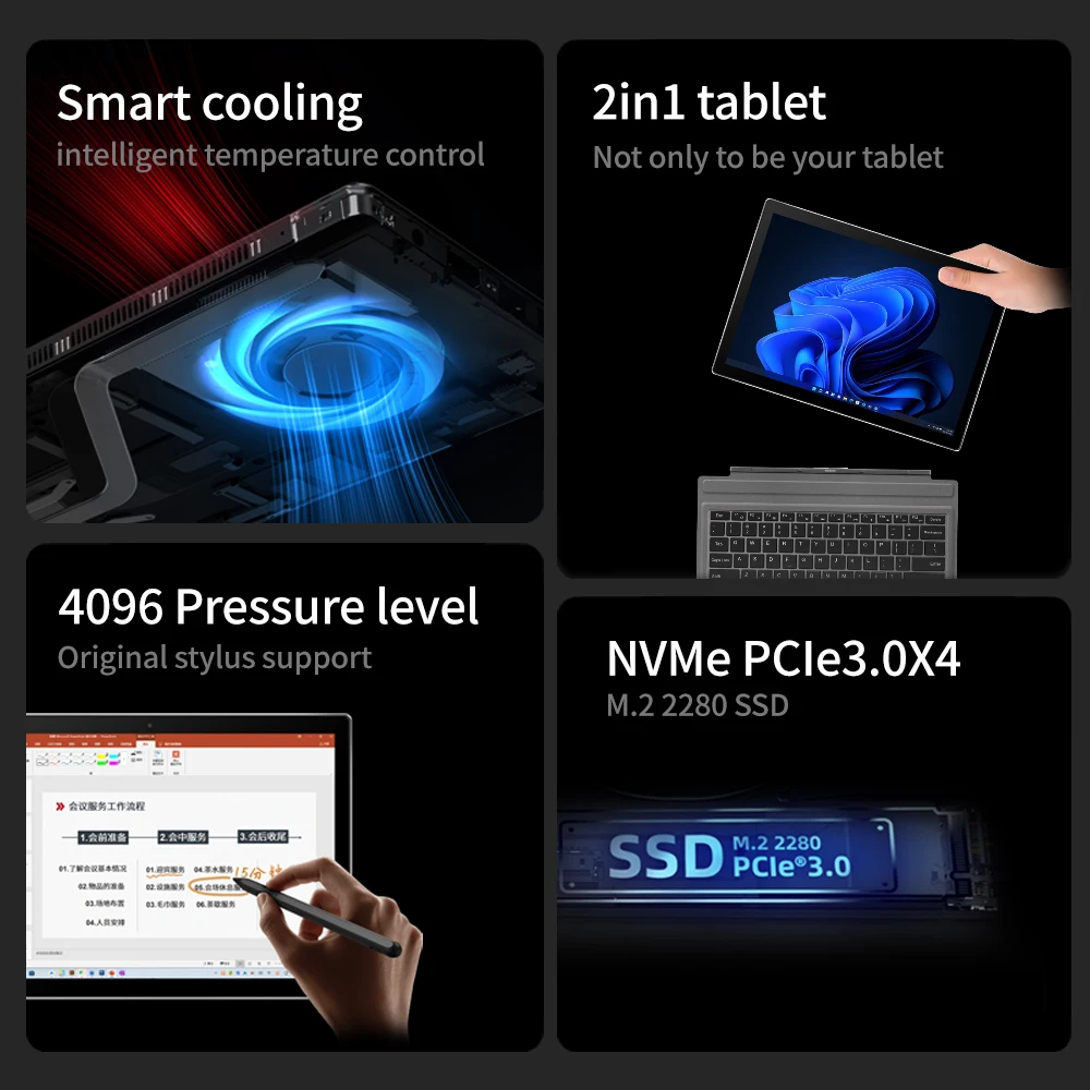 ONE-NETBOOK T1 Laptops Windows 2-IN-1 Tablet Intel 12th Gen i7-1260P i5-1240P 16G+512GB/1TB/2TB 13" IPS 4096 Stylus Pen Wifi 6