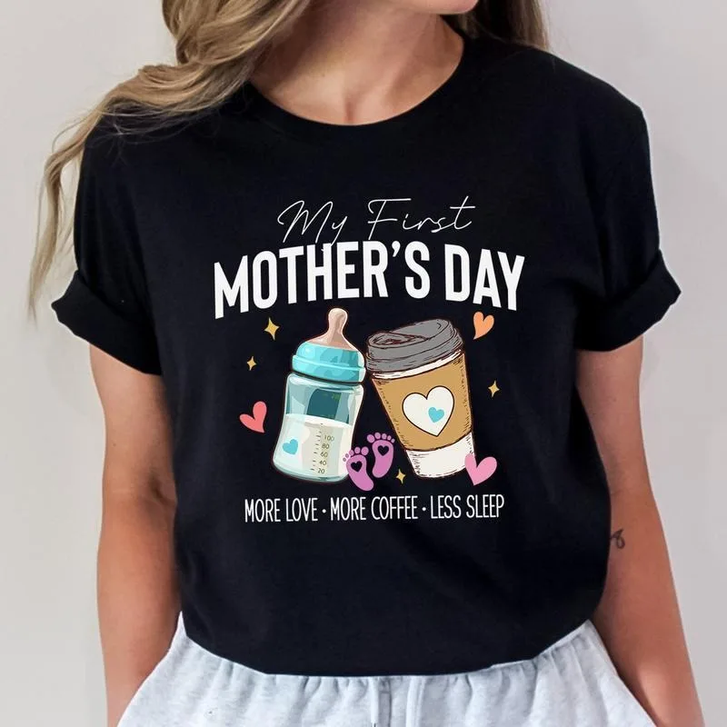 My First Mothers Day T Shirt For New Mom Baby Bottle Coffee Graphic Tee Cute Gift For Mom To Be First Time Mommy