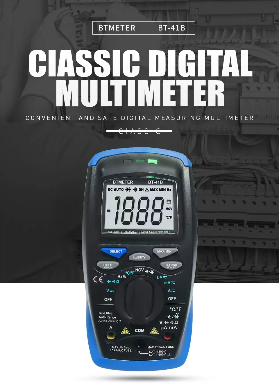 

HoldPeak 41-B Digital Multimeter: Professional Operation & Safety Manual for AC/DC Voltage, Current, Resistance, and NCV Testing