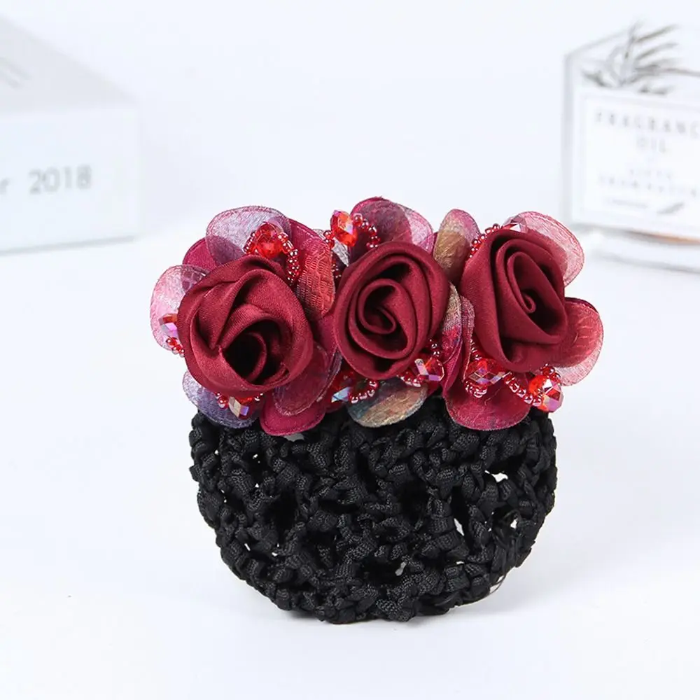 Style For Nurses Spring Clip Barrettes Crochet Hair Clip Beaded Flower Bun Snood Crystal Hairnet Cover Women Bun Net Zircon