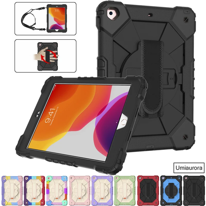 For IPad 9.7 5th 6th 7th 8th 9th 10.2 10th Gen 10.9 inch 2022 Mini 4 5 Tablet Cover Rotation Kickstand Shoulder Strap Armor Case