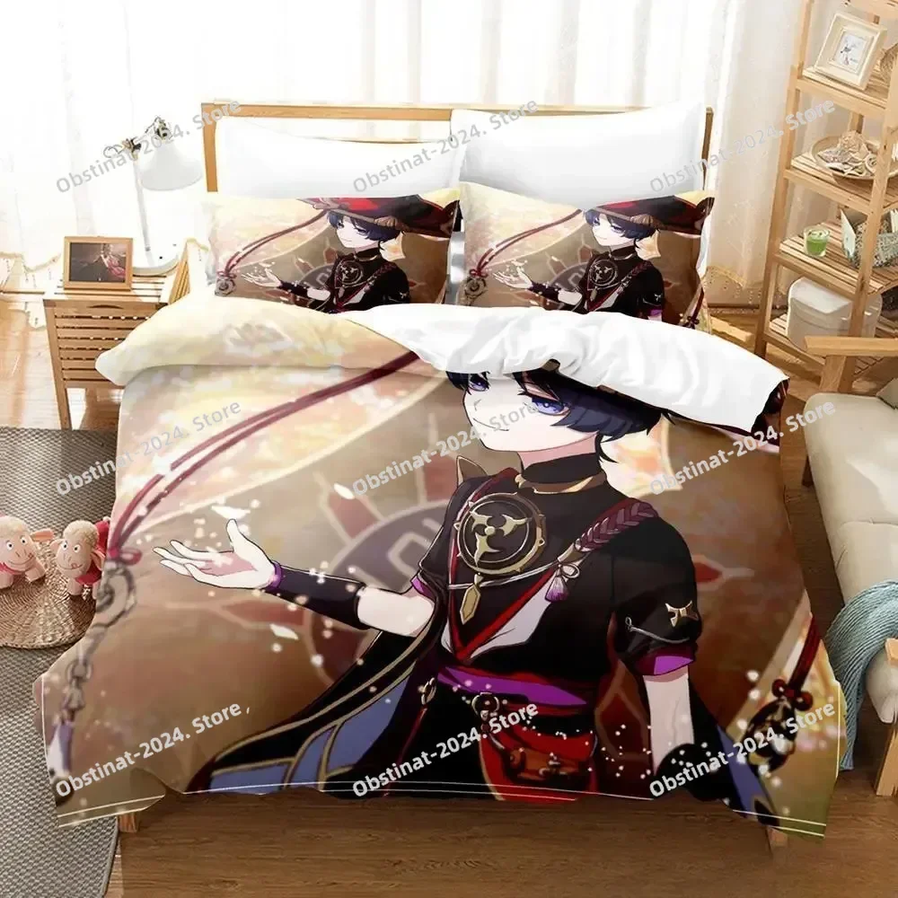 

Anime Game Genshin Impact Scaramouche Bedding Set Printed With Pillowcase Duvet Cover Soft Single Double Queen Super King Size